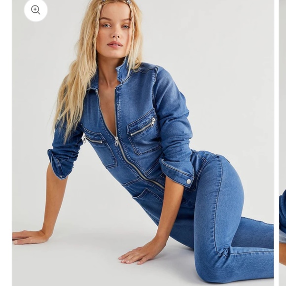 FP Lennox Racer Jumpsuit Utility Jean Denim Zip zip M Med Pockets - Picture 3 of 15